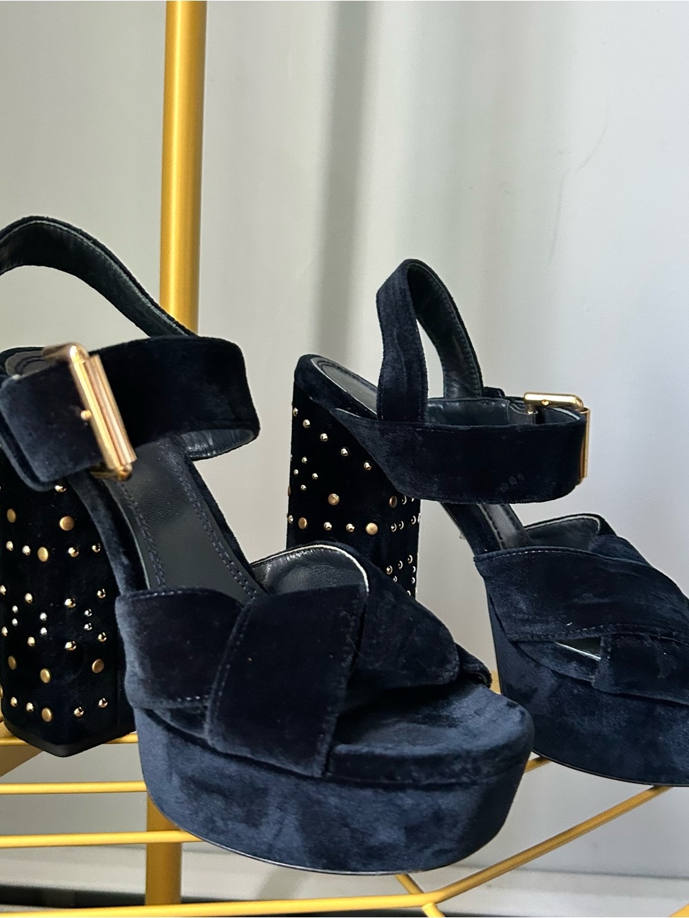 Maje designer disco Frilbu Studded Velvet Platform Sandals in black size EU 37 - Picture 9 of 9